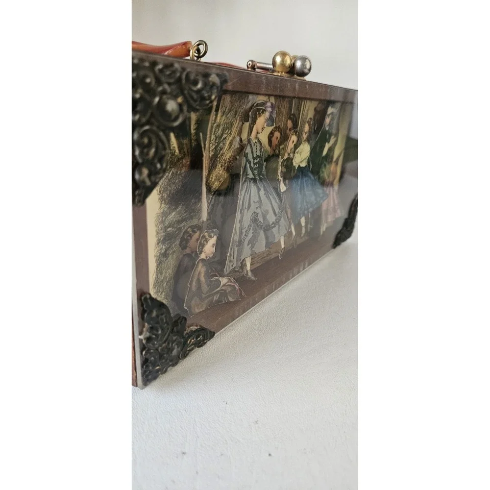Vintage Wooden 3D  Decoupage Decorative Keepsake Box Purse 1960s/70's